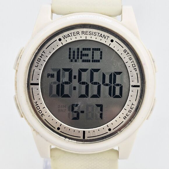 44MM Men's Digital Watch White Case Cream Plastic Bands New Battery - Picture 2 of 14